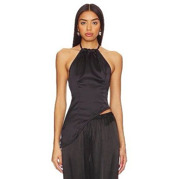 OW Collection Size M Venus Glossy Top Black Asymmetrical Halter Going Out Tank - Picture 4 of 16